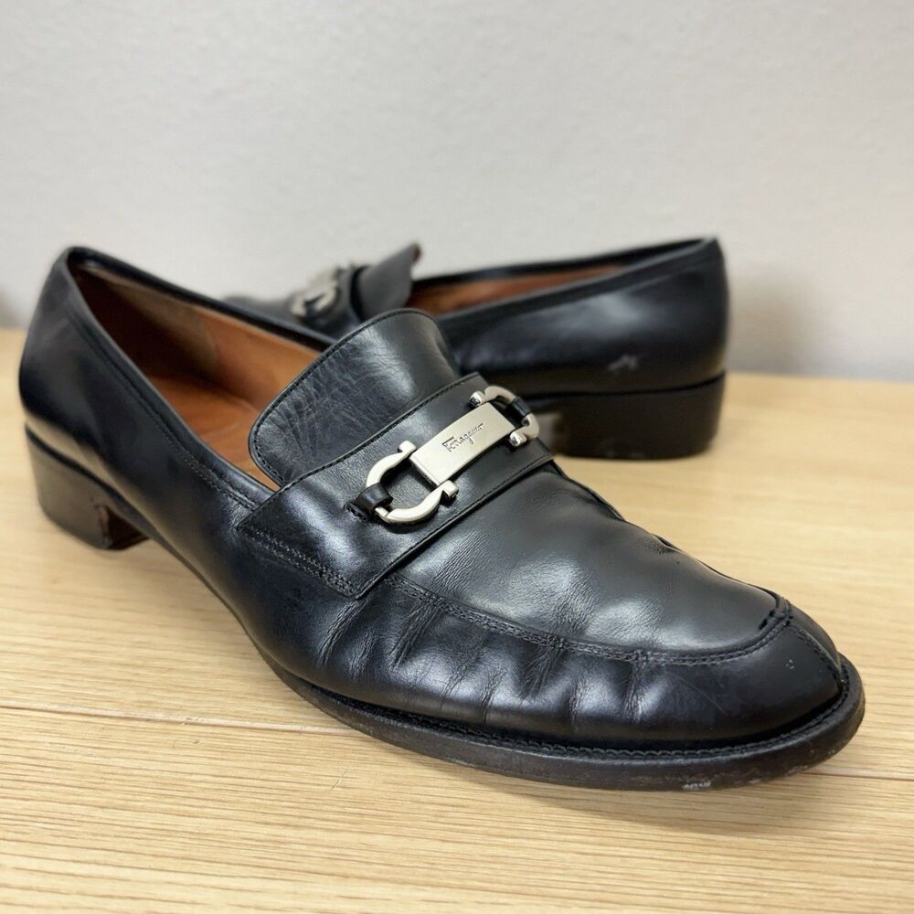 Salvatore Ferragamo Horsebit Loafers Womens 7.5 B Leather Black Office Event - Picture 2 of 13